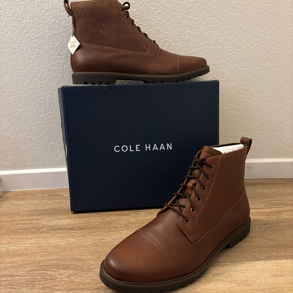COLE HAAN Men's Grand+ Lug Boots Sz 13 Brown Bayou Color Lightweight NIB C39937